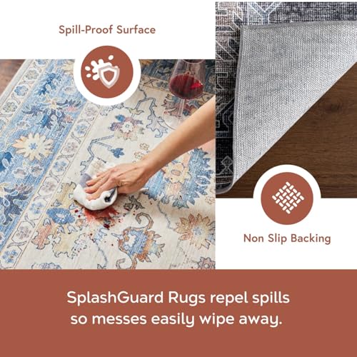 nuLOOM 5' x 8' Machine Washable Area Rug with Waterproof Spill Proof Surface, Non Slip Backing and Stain Resistant for Living Room, Bedroom, Kitchen, Dining Room, Philomena Charcoal