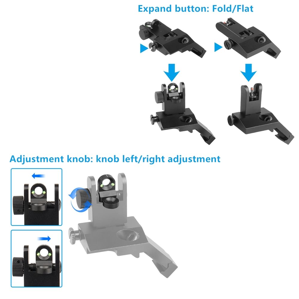 Folding 45 Degree Quick Conversion BUIS Optic Iron Sight for AR15 Front and Rear Wheels