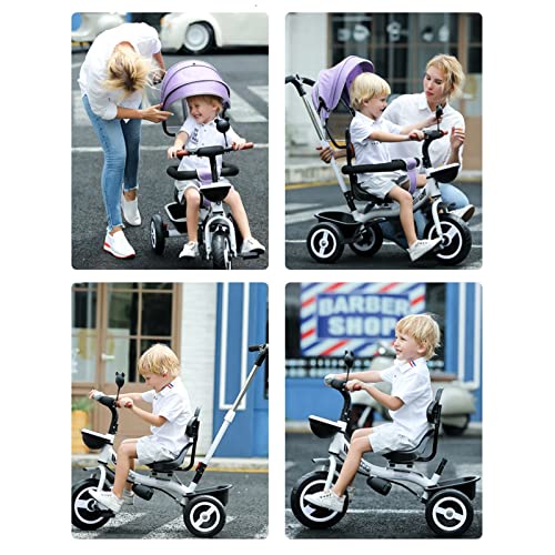 LSHAN 4 in 1 Kinderdreirad Trike Kinderwagen, Kinder-Pedal-Jogger Dreirad mit Schubstange/Abnehmbares faltbares Verdeck… – Bild 7