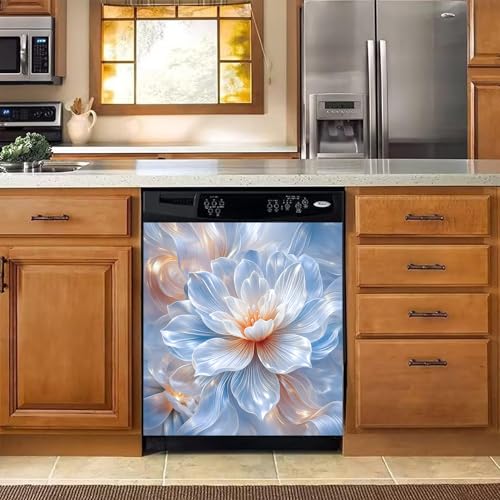 Image of BVBOX Dishwasher Magnet Cover 23 inchx26 inch, Reusable Magnetic Refrigerator Covers, Decorative Magnets Cover Fridge Door Skin Panel Stickers for Home Kitchen Appliance (Blue Lotus, 23 inchx26 inch)