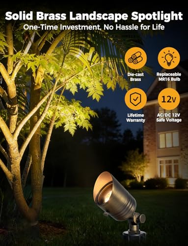 COLOER 5W 12V Brass Outdoor Landscape Spot Light with Bulb(6Pack) - image 2