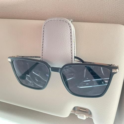 Image of Automaze Magnetic Leather Car Visor Sunglass Holder - Eyeglass Hanger Clip for Car Visor, Secure Sunglasses & Glasses Holder, Gray (Pack of 2)