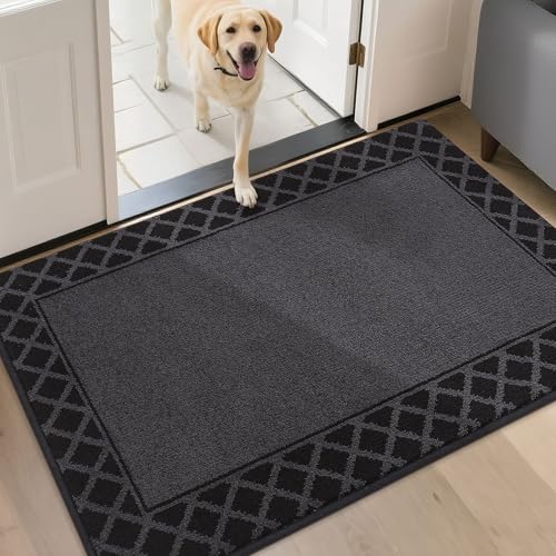 BEQHAUSE Door Mat Dirt Trapper Non Slip Entryway Rugs Absorbent Welcome Mat Low Profile Washable Front Door Mat for Muddy Paws,Entrance,Hallway, 32" x 48",Black Black 2'8" x 4' (Rectangular)