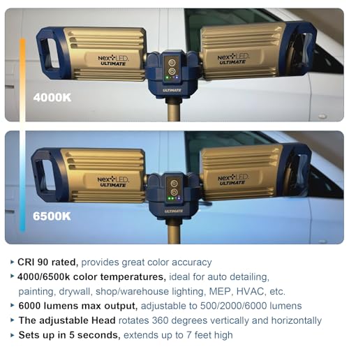 NextLED Ultimate NT-6926M Heavy Duty Tripod Work Light with Detachable Magnetic Lamp Head, 6000 Lumen, 6500/4500K Color Temperature, 8000 mAh Built-in Battery, CRI 90+, AC/DC Compitable by NextLED - Image 4