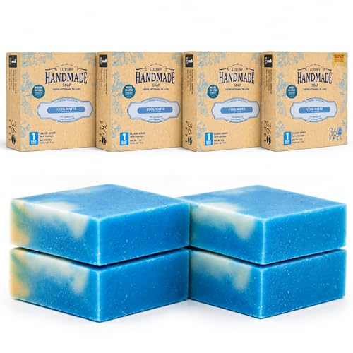 Image of 360Feel Handmade Castile Soap - Cool Water, 5 oz, 4-Pack | Handmade with Essential Oils for Soothing Scent - Suitable Gift for Anniversaries, Weddings and Holiday Stockings