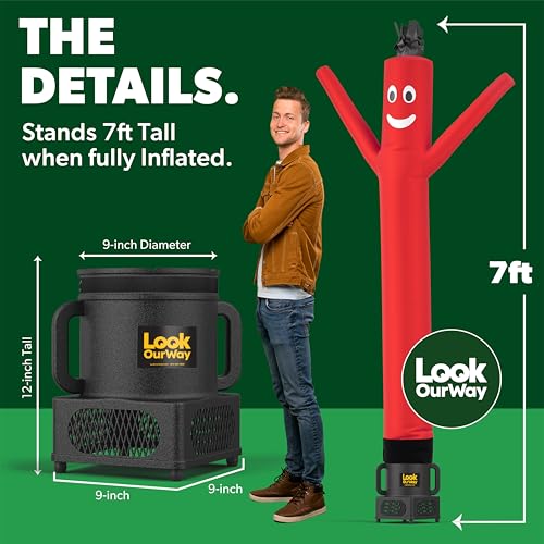 LookOurWay Air Dancers Wacky Waving Inflatable Tube Guy - 7ft Tall Inflatable Advertising Waving Dancing Man with Sky Dancer Blower - Red