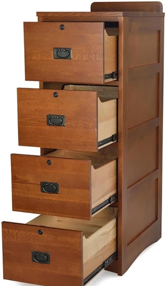 Pemberly Row Arts and Crafts 4-Drawer Wood File Cabinet in Cherry