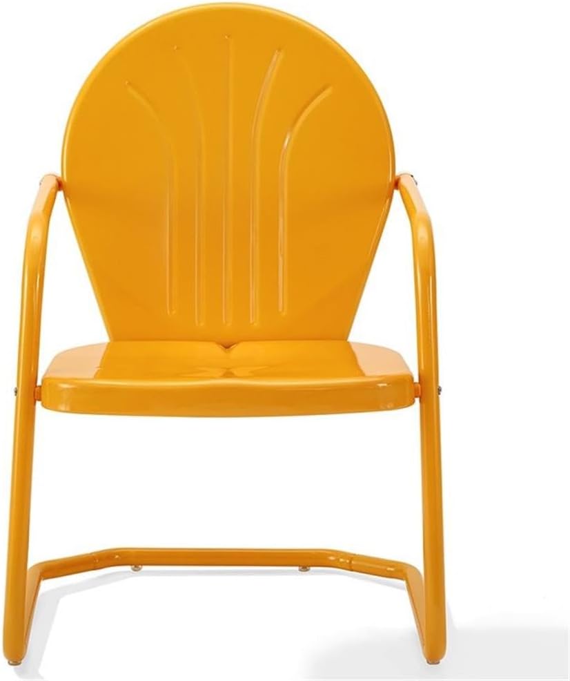 Pemberly Row Industrial Steel Metal Patio Chair, Tangerine Gloss Finish, Weatherproof Outdoor Furniture with Round Back and Cantilever Base for Small Balcony, Porch, or Patio Spaces