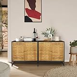 Farmhouse Storage Cabinet,Mid Century Storage Accent Cabinet with 4 Solid Wood Door,Freestanding Sid