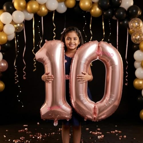 Image of Balloonistics Rose Gold 40-Inch Foil Number 10 Balloon - Helium or Air Fill for 10th Birthday & Anniversary Party Decoration, Photo Booth Backdrop, Cake Table Decor