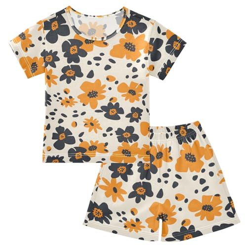 ALAZA Leopard Print Flower Cartoon Pajamas Short Sleeve 2 Piece Sleepwear Top and Bottom Pajama Set Unisex