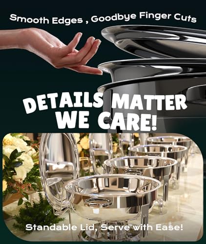 Chafing Dishes for Buffet 4 Pack, 6QT [Worry-Free Assemble] Food Warmers for Parties Buffet [Mirror-Like Polished Finish Stainless Steel Round Chafing Dish Buffet Set with Complete Set - Thumbnail 5