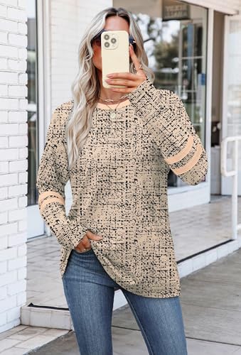 Image of Sampeel Long Sleeve Shirts for Women Color Block Casual Tops Fall Outfits 2026 Basic Tees Trendy Spring Clothes