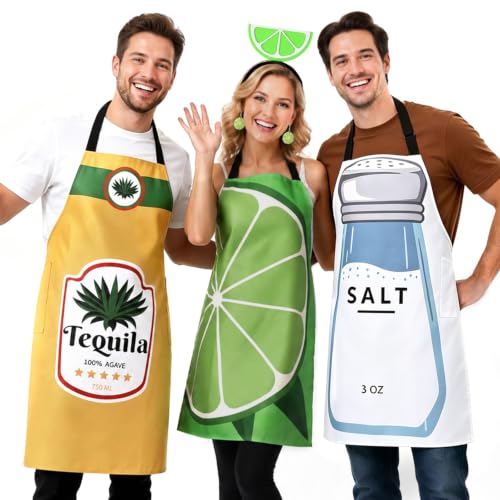 Uneedity Tequila Lime and Salt 3-Piece Group Apron Costume Set