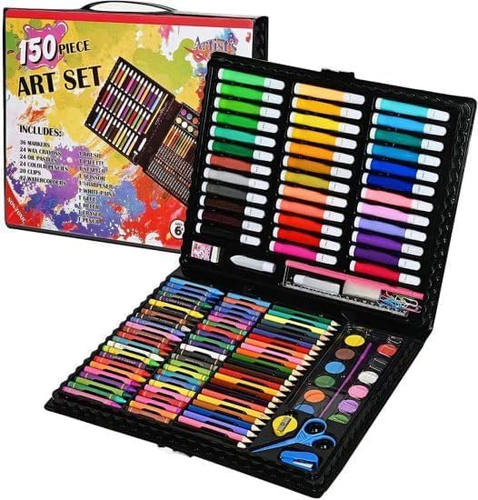 150 Pcs Art Set with Color Box, Drawing Kit with Crayons, Oil Pastels, Sketch Pencils, Watercolors, Markers and Tools for Kids, Students and Beginners (Multicolor)
