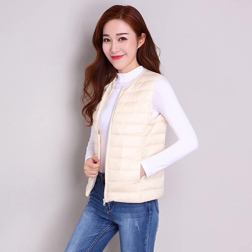 Gilet Imbottito Ultraleggero da Donna Gilet Leggero Impacchettabile Gilet Imbottito da Esterno, Beige, 3X, Large