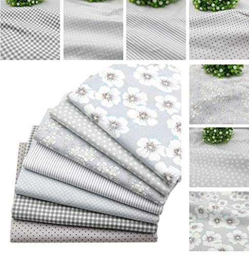 BYY - Lote de 7 piezas de tela de algodón para manualidades (40 x 50 cm), color gris