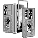 VEGO for Galaxy Z Fold 3 Case with Slide Camera Cover, Hinge Protection & Screen Protector - 360 Ring Magnetic Kickstand - Black