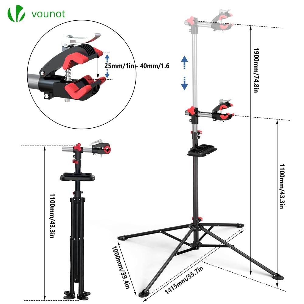 Vounot Support De Réparation Vélo Pied D’Atelier Hauteur Réglable Pince
