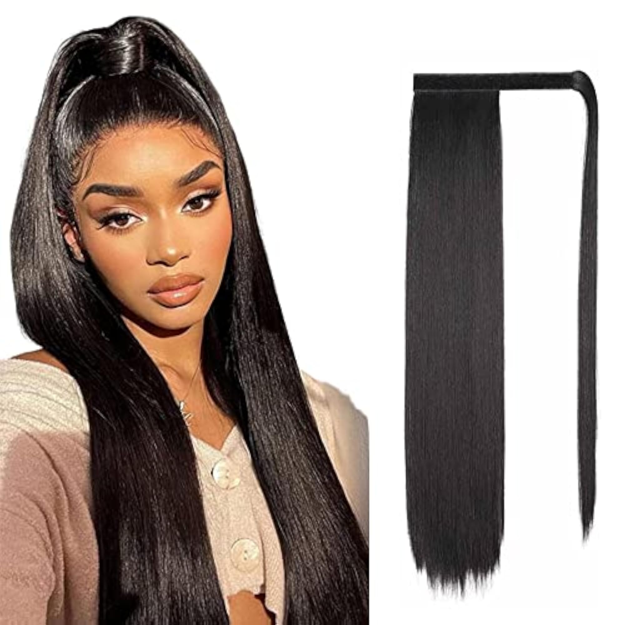 Straight Ponytail Extensions Hair Piece Wrap, Synthetic