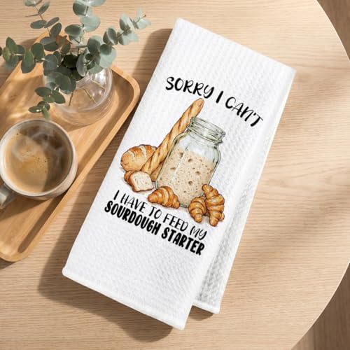 Image of Funny Sourdough Baking Kitchen Towels 24x14 Inch, Baking Lover Gifts Decorative Hand Towels, Sourdough Starter Waffle Weave Hand Tea Towel for Kitchen Home Decor, Housewarming Gifts for Women Friend