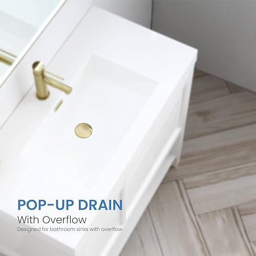 Miniatura 2 de KIBI Desagüe desplegable para fregadero de baño con desbordamiento (cubierta completa)  Tapón de drenaje de tocador  Drenaje duradero a prueba de