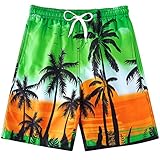 Fanient Jungen Badehose 3D Grün Hawaii Muster Schnell trocknend UPF 50+ Badeshorts Kinder Schwimmen Strand Hose mit Mesh Futter