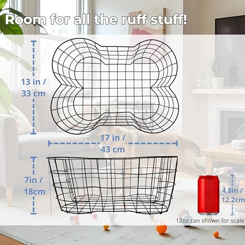 Metal Dog Toy Basket, Bone Shaped Indestructible Dog Toy Bin, Sturdy Dog Storage Organizer, 17 (L) x 13 (W) x 7 (H) inches - Image 4