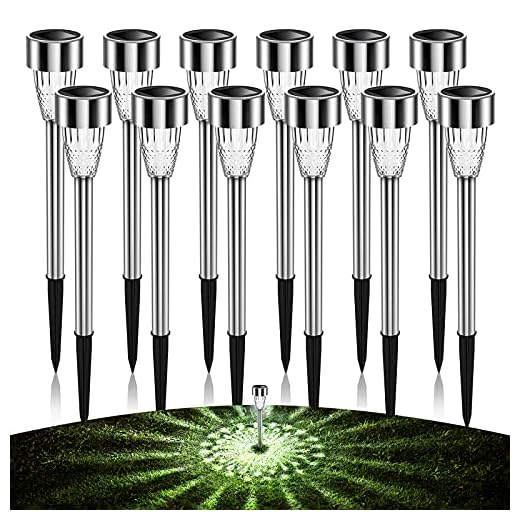 AlJoLife 12Pack Solar Lights Outdoor Decorative, 8H Waterproof Auto Solar Garden Lights, Anti-Deform Stainless Steel Pathway Light Solar Powered, Super Bright LED Landscape Lighting for Yard, Walkway