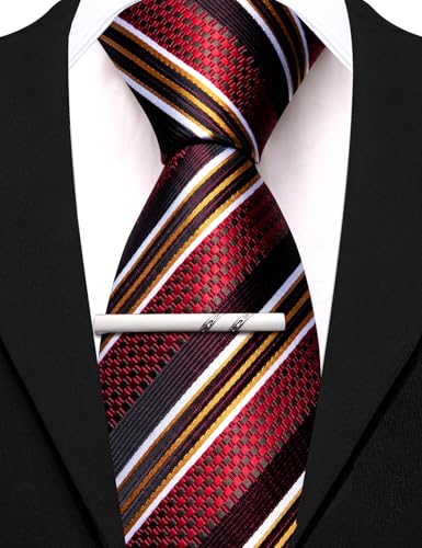 Image of Barry.Wang Silk Men Ties Formal Stripes Necktie and Tie Clip for Wedding Party Business Fashion Classic