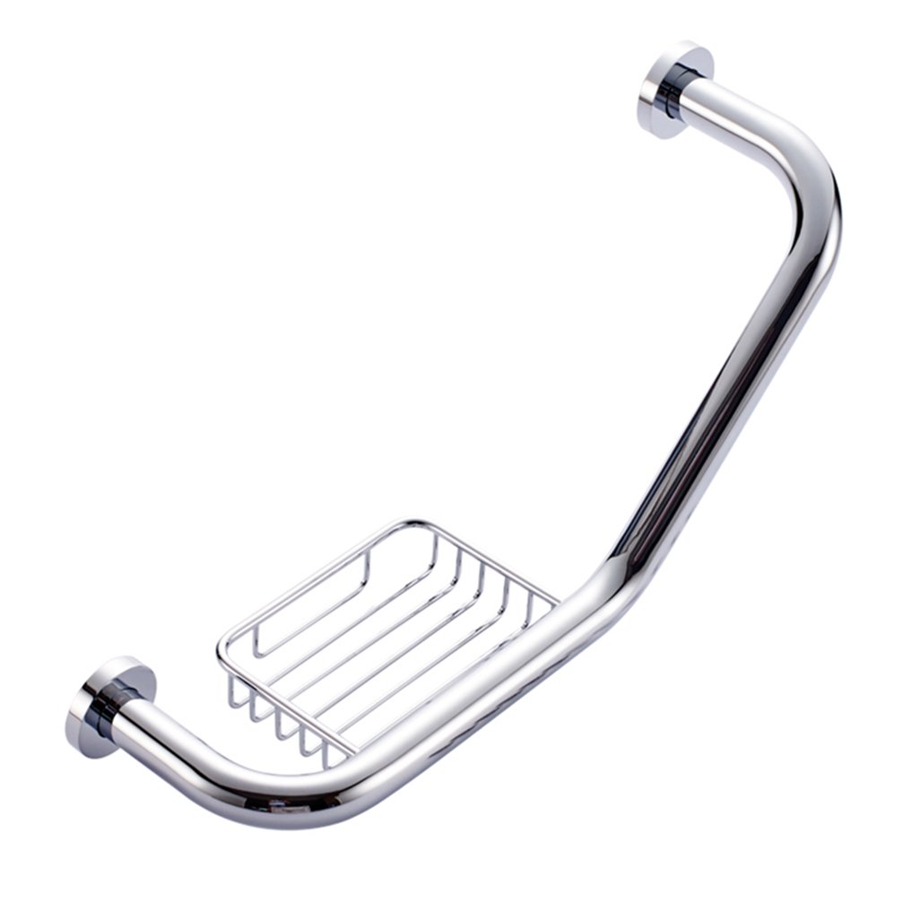 Grab Rails Brass Grab Bar Polished Chrome Finished Wall Mounted Disabled Elderly Handrails for Toilet Shower Bathroom with Soap Basket