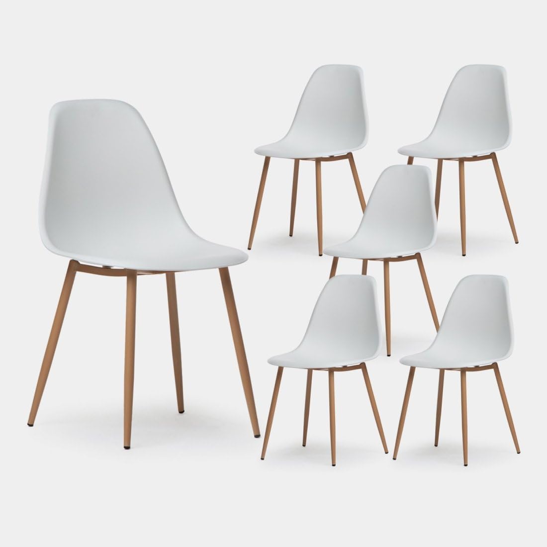 KLAST Pack 6 sillas de Comedor en Polipropileno Blanco con Pata Natural