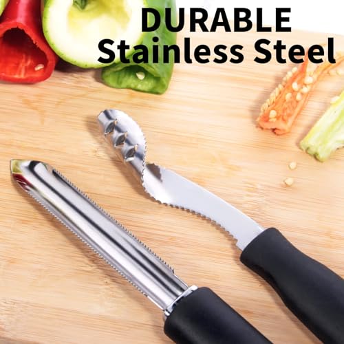Jalapeno-Pepper-Corer-ZucchiniCucumber-Corer-Set-of-2-Newness-Stainless-Steel-Core-Deseeder-Kitchen-Tool-with-Serrated-Slice-and-Rubber-Handle-Easy-for-Seed-Remover-or-Slice-off-Vegetables-tops