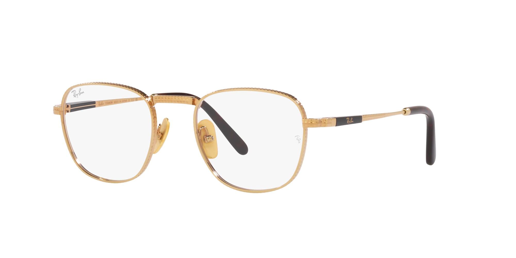 Ray-Ban Rx8258v Frank Titan kwadratowe okulary na receptę, Złota/demonstracyjna obiektyw, 48 mm