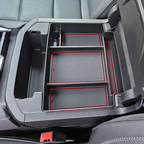 Image of TOPINSTALL 2026 Power-Sliding Console Tray Compatible with 2021-2026 Chevy Tahoe /Suburban /GMC Yukon Accessories, Red Full-Size Armrest Organizer (Not for Standard Console with Charging Socket!)