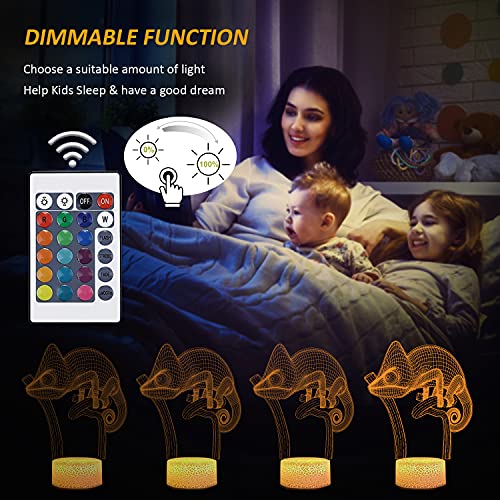 Image of FULLOSUN Chameleon 3D Night Light Lizard Projection LED Lamp Baby Nursery Nightlight for Kids' Room Home Decor Xmas Birthday Gifts with Remote Control 16 Color Changing