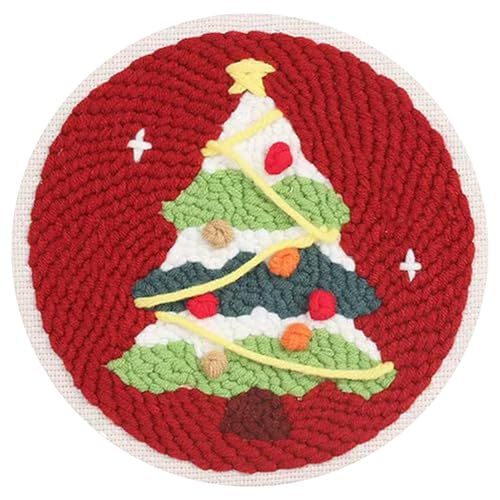 Image of Howie's Punch Needle Kit for Beginner, Cartoon Christmas Rug Hooking Embroidery Kits with Christmas Pattern, Yarns, Tools and Instructions, Creative Craft Home Decor(Christmas Tree, 8 inch diameters)