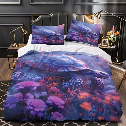 Housse de couette tortue microfibre Super King 260x220 cm avec 2 taies