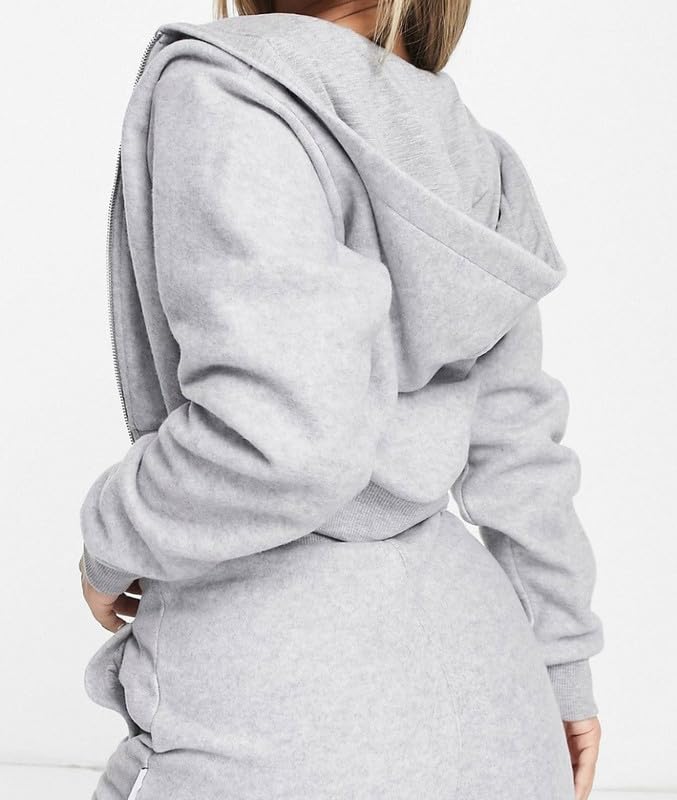 Image of PDK Fashion Solid Long Hooded Neck Hoodie Zipper Crop Jacket for Women's