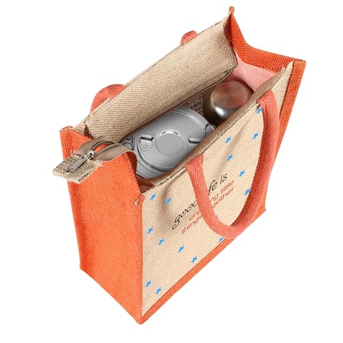 Image of BLACKBOXES Eco-Friendly Printed Jute Hand Bag-Reusable Tiffin Shopping Grocery Multipurpose Hand Bag for Men and Women