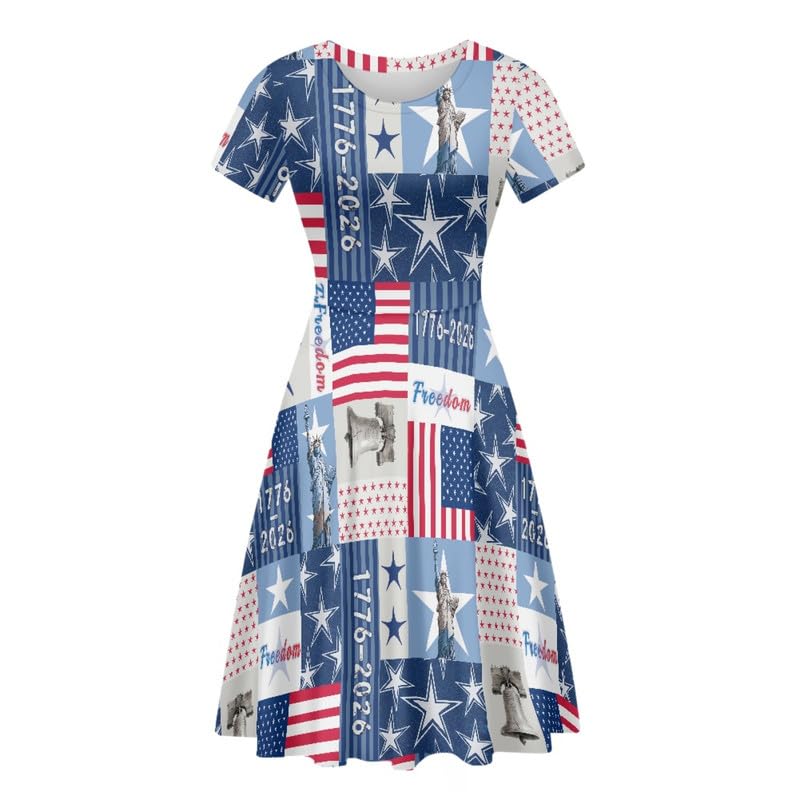 Image of Irisjudy T Shirt Dress for Women Short Sleeve Girls Short Sleeve Dress Plus Size, O Neck Knee Length Midi Dress for Ladies