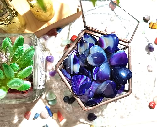 Image of QINJIEJIE 20PCS Purple Agate Heart Stones Crystals Bulk Love Shaped Worry Stone Heart Rock Pocket Polished Palm Gems Crystal Reiki Balancing Wholesale Carved Stone Decor Gift
