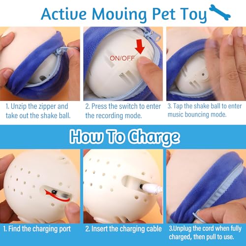 Audasi Aktives Bewegendes Haustier Plüschspielzeug USB-aufladbar Bewegendes Hundespielzeug Balls Hundeball Elektrisch Futter Ball Leckerli Spielzeug Ball für Haustier Hunde IQ Training