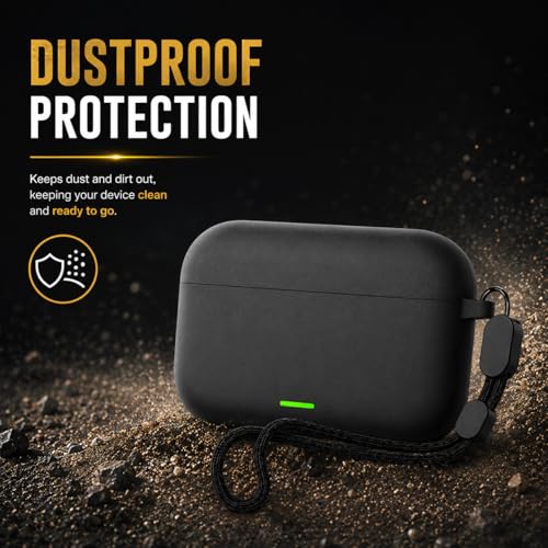 Image of Anvique Silicone Case Cover for Realme Buds T500 Pro, Shockproof Protective Earbuds Cover with Keychain Hook, Anti-Scratch Soft Silicone Skin, Full Body Protection Case (Black Lanyard)