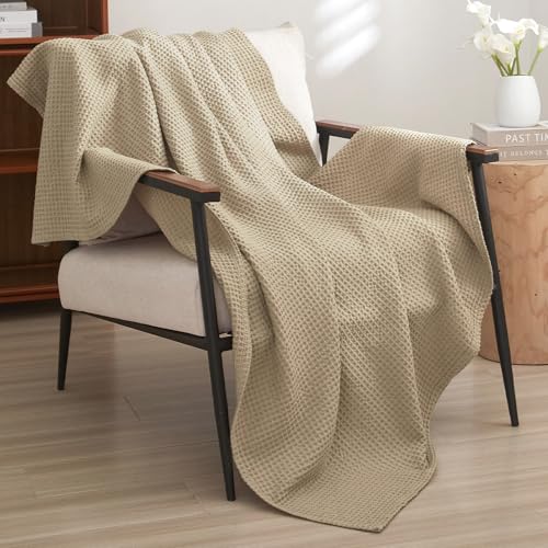 Image of PHF 100% Cotton Waffle Throw Blanket Lightweight Breathable, Simply Taupe