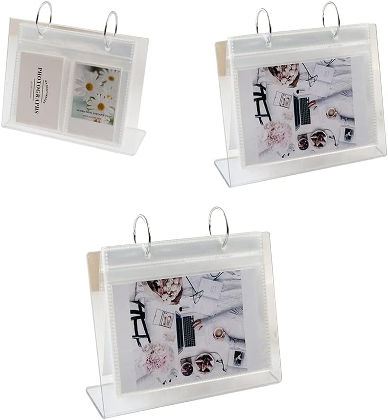 Desktop Photo Album Binder Acrylic Tabletop Photos Frame Photos Displays Multi-purpose Standing Photo Album Display Rack 2 Rings