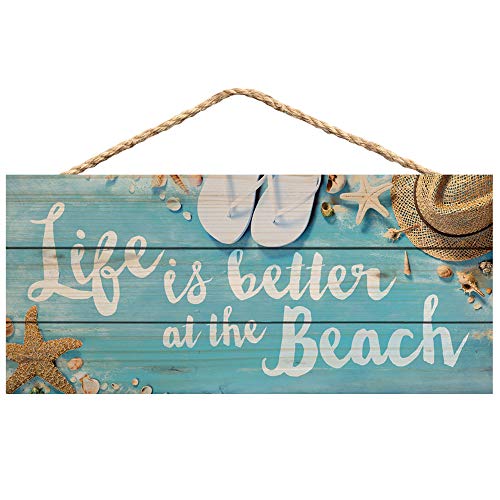 Life is Better at the Beach Printed 10 x 4.5 Wood Wall Hanging Plaque Sign
