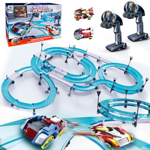 Image of Slot Car Race Track Sets Dual-Player Electric Remote Control Car for Kids Electric Racing Game with Hand Controllers Circular Overpass Track Birthday Toys for Boys Kids 6 7 8-12