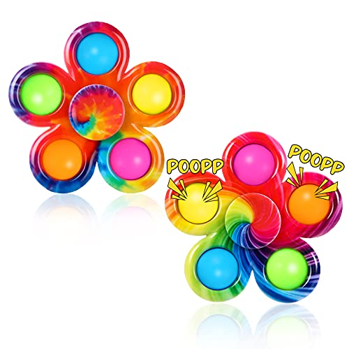 Kavkabox Pop Fidget Spinner Toy 2 Pack, Tie-Dyed Pop Fidget Toy Pack Christmas Party Favors, Push Bubble Sensory Fidget Toy, Stress Relief Bulk Fidget Spinner