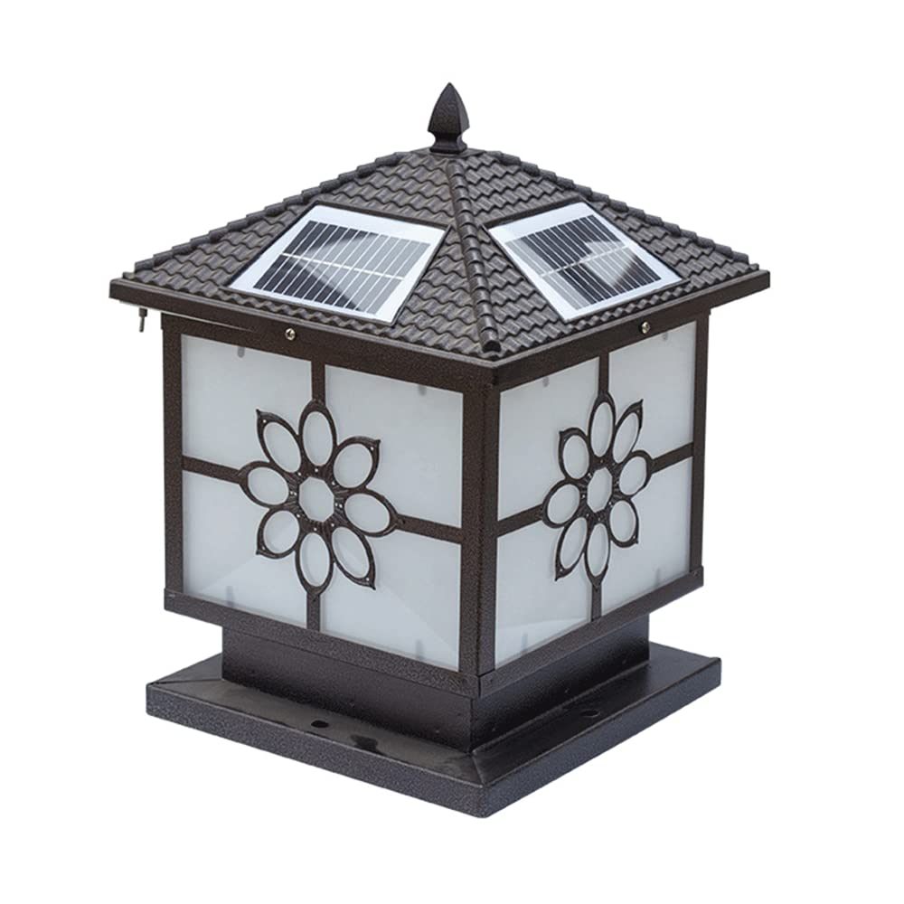 OZBMA Exterior Fence Cap Lights, Vintage Pole Column Lamp with Die-cast Aluminum Square Courtyard Wall Pillar Headlight Solar Powered Lights Fits 4x4, 5x5 Or 6x6 Wooden Posts (size_name 7.8in*9.8in)